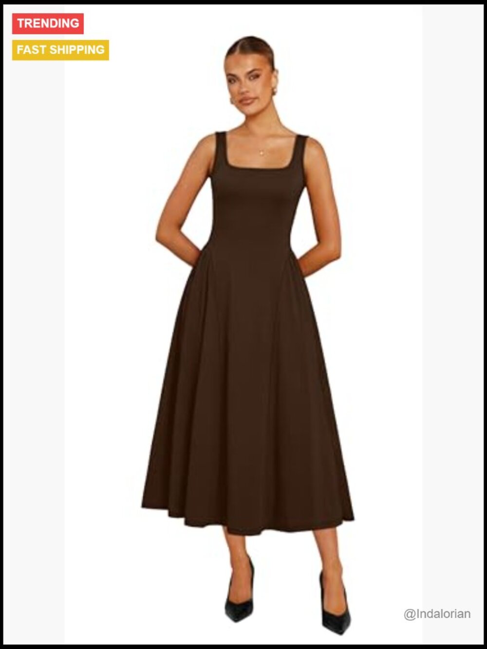 Square Neck Corset A-Line Maxi Dress with Ruffle Ruched Waist - Picture 3 of 7
